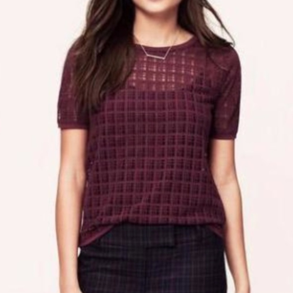 ✨Loft Windowpane Sheer Blouse - Picture 1 of 4